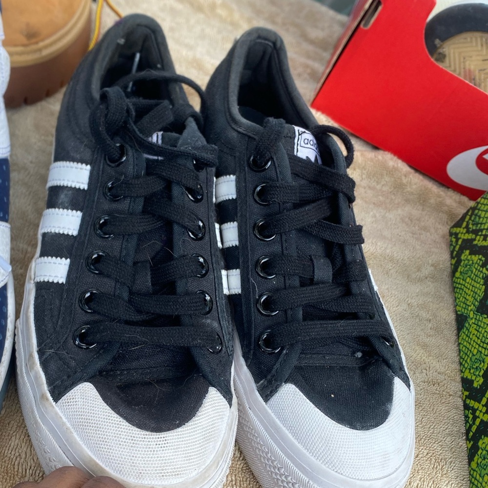 Adidas Black Canvas Sneakers with White Accents